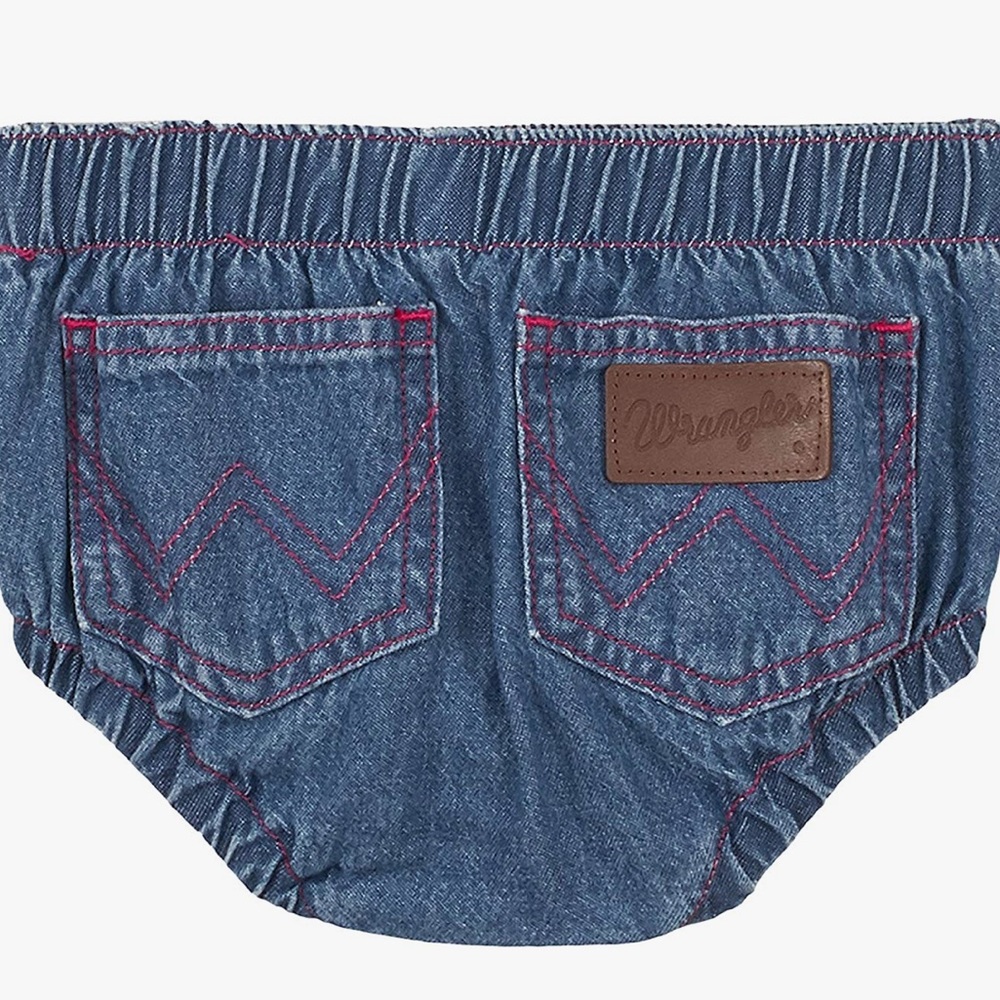 Wrangler baby denim blue Jean bloomers romper diaper cover bottoms pants vintage - Picture 1 of 2